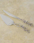 White Orchid Wedding Cake Knife & Server Set